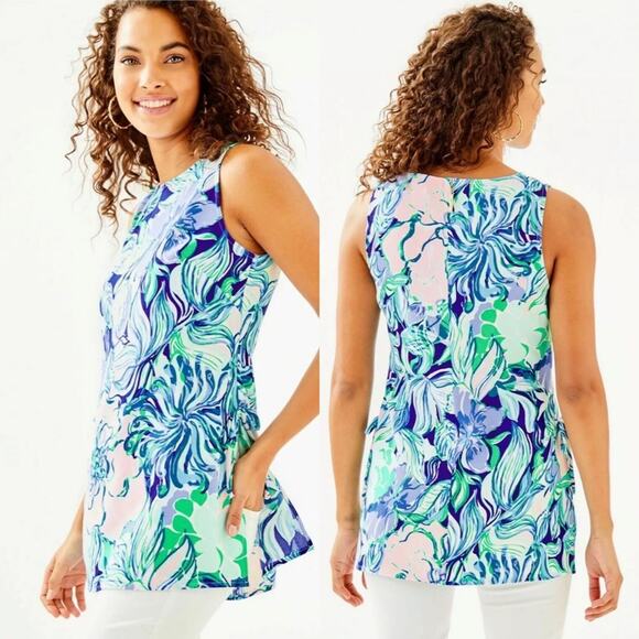 Lilly Pulitzer Tops - Lilly Pulitzer Donna Top Multi Party Thyme Tie Side Tunic Sleeveless Tank XS